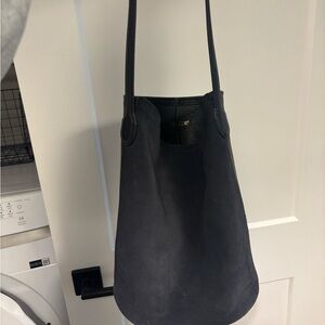J Crew Berkeley Bucket Bag Blue Suede and Black Leather